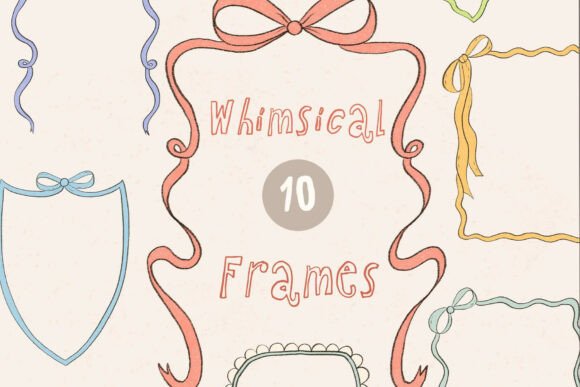 Download Hand Drawn Whimsical Ribbon Bow Frames - Ribbon bow frame Collection