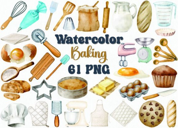 Download Watercolor Baking Clipart Set, 61 PNG - Premium Resources